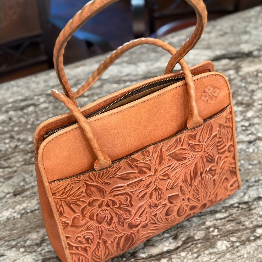 Elegant Floral Embossed Tan Handbag